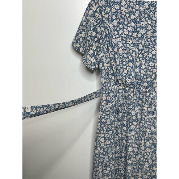 Sienna Sky Floral Ditsy Pattern Flutter Sleeves Hi-Low Wrap Midi Dress Blue S - Picture 8 of 12